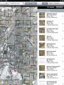 screen shot of Zillow (2010-09-03) on the Apple iPad showing Las Vegas foreclosures